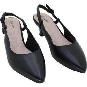 Clarks Keply Vine Pointed Slingback Pumps Black Leather Women's US 8W
